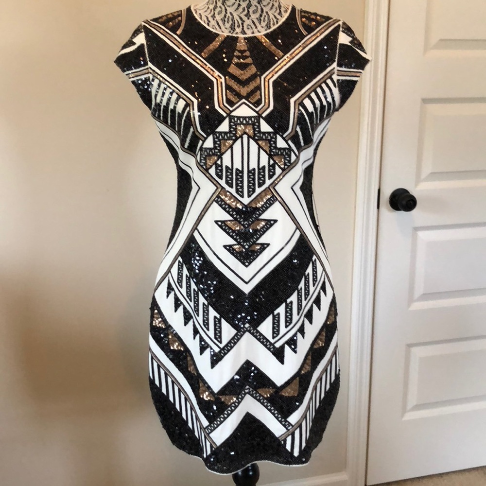 Sequins Dress - Black/White/Gold
